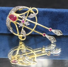 0.80ct Rose Cut Diamond Ruby 925 Sterling Silver Antique Look Wedding Brooch Pin