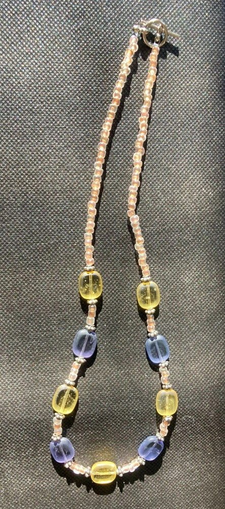 Necklace Art Glass Lavender, Yellow, and Pink Beads 18-inches