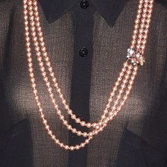 Nolan Miller Signed goldplate cz flower clasp vintage glass pearl necklace 80s