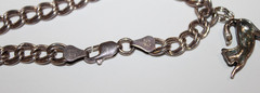 FAS 925 Italy Vintage Double Link Bracelet With Enamel Black Cat Charm 7″