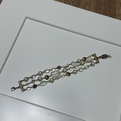 Triple Strand Beaded Bracelet With Pearl, Clear And Milky Beads