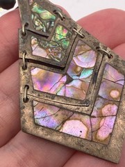 Vintage Alpaca Silver Abalone Shell Inlay Earrings- Please READ
