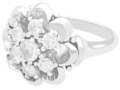 Vintage 0.66 Ct Diamond and 18k White Gold Cluster Ring, Circa 1950