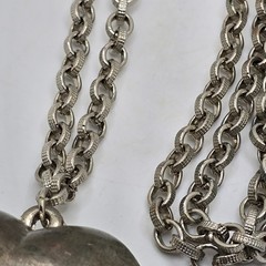 Vintage Puffy Heart Pendant Necklace Silver Tone Signed VCLM Long Chain 32in