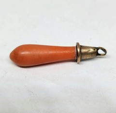 Genuine Victorian Vintage Yellow Gold? Natural Red Coral Bracelet Charm/Fob 1″