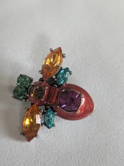 Retro Vintage Colorful Rhinestone Crystal Bee Pin Brooch Signed LOVE HUG