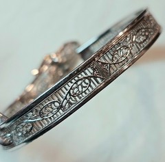 Vintage Art Deco JJ White Filigree Buckle Bangle Bracelet Child / Petite