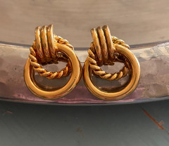 VINTAGE Thailand Gold Plated Twisted Rope DoorKnocker Earrings Pierced Post 1″