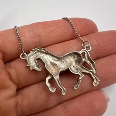 Vintage USSR 916 Silver Horse Pendant Necklace Soviet Armenian Jewelry 1980 6.9g