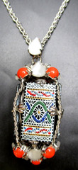 SCHREINER Moroccan Matrix Mosiac Glass Tile 4 Sided Vintage Pendant Necklace