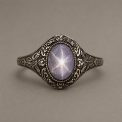 Natural Star Sapphire Ring 925 Sterling Silver Oxidized Vintage Engraved