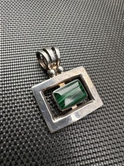 Vintage TR-110 Mexico Sterling Silver Malachite Pendant Modernist Taxco Style