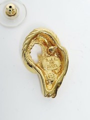 Pair KJL For Avon Gold Tone Green Eyed Ram Head Post Earrings