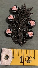 Vintage Russian Rostov Finift Filigree Hand-Painted Porcelain Cabochons Brooch