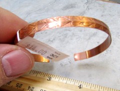 Copper bracelet cuff w/ hearts design, 2.5 inch wide as pictured