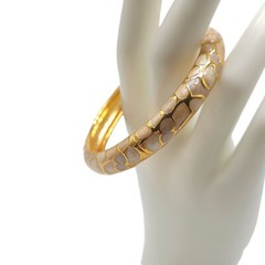 Joan Rivers Cream Enamel Gold Hinge Bangle Bracelet Diameter 2.25