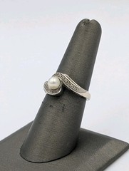 Nevada Silver Mines Vtg Sterling Silver Pearl & White Topaz Bypass 925 Ring Sz 7
