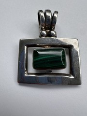 Vintage TR-110 Mexico Sterling Silver Malachite Pendant Modernist Taxco Style