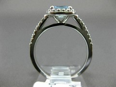 ESTATE .99CT DIAMOND & AAA AQUAMARINE 14KT WHITE GOLD SQUARE HALO ENGAGEMET RING