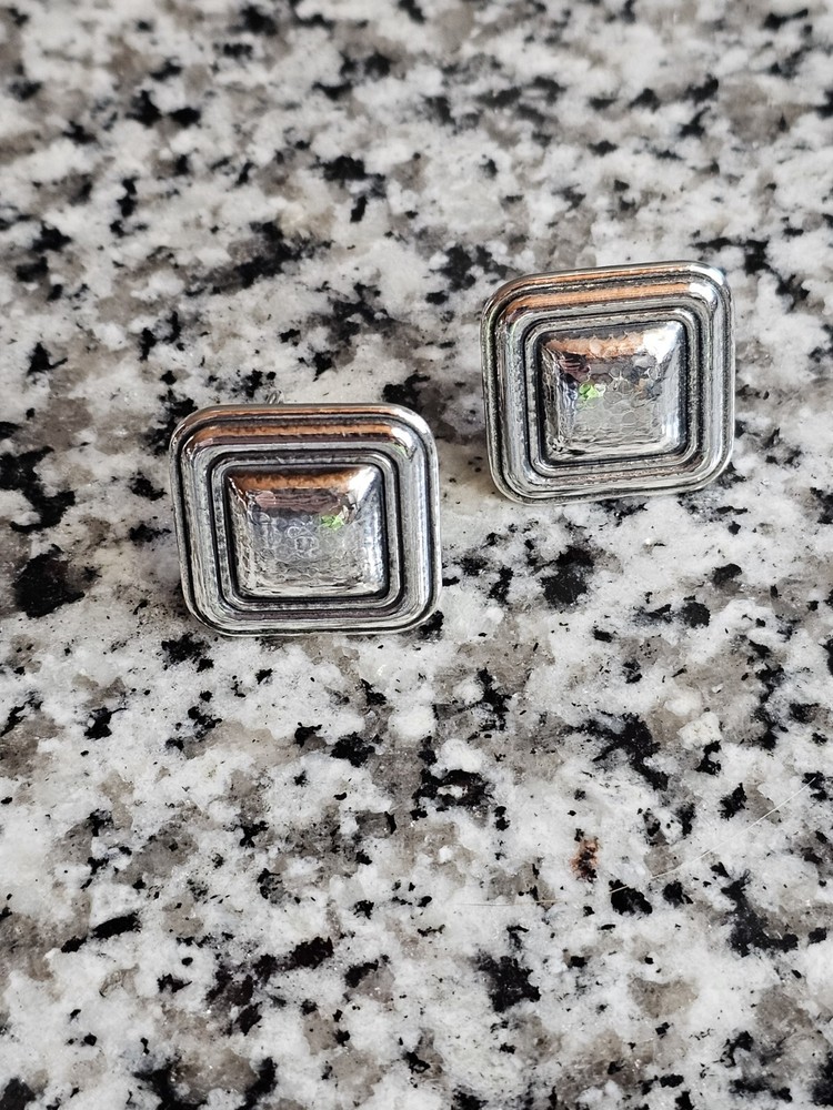 Vintage 1 1/8″ James Avery Clip-on Back Sterling Silver Square MCM Earrings