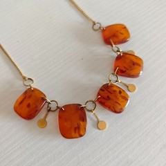 Vintage Soviet Baltic Amber Necklace 1970 Kaliningrad Factory 0YK Gold Plated