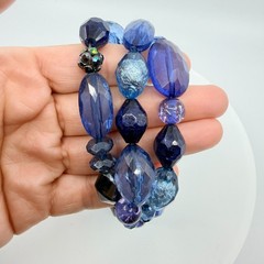 Vintage Blue Beaded Bracelet Chunky Multi Strand Layered Statement Bold Y2K Boho