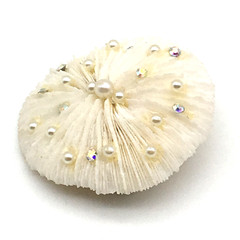 Round White Coral AB Rhinestones & Pearls Brooch Pin