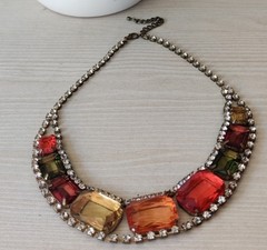 Vintage Multi-Color Rhinestone Statement Necklace, 18″