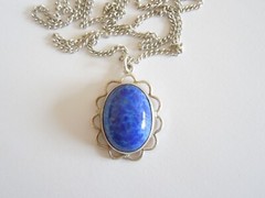 Necklace With Pendant And Blue Stone Cabochon 7.2 G/Approx 50 Cm/3.0 X 1.9 Cm