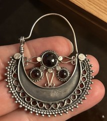 Vintage Morocco silver black onyx ornate tribal Dangle earrings 900