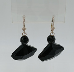 VTG 925 Earrings 1in Wide Black Faceted Glass Sterling Silver Ear Wire Art Deco