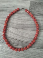 Antique Victorian Red Coral Beaded Necklace 5.3 oz 26 In Silver Heart Clasp