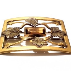 George L Paine Antique Gold Tone Glass Accented Leaf Design Sash Pin Brooch