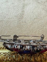 Vintage Silver-Tone Brooch Pendant Multicolor Czech Art Glass 2×1.5 Inches Blue