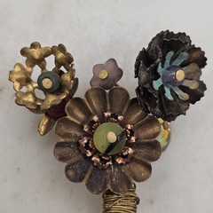 Vintage Repurposed Floral Bouquet Brooch Mixed Metal Lampwork Bead OOAK Handmade