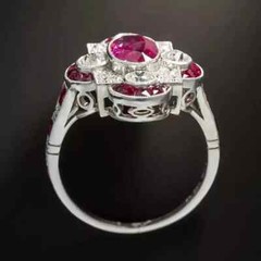 Art Deco Style Lab Created Diamond & Ruby Engagement 14K White Gold Finish Ring