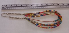 Vintage 5 Strand Beaded Necklace 23 Inch Long Total, 20 Inch With Hanging Chain