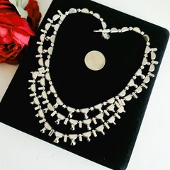 Vtg KRAMER Necklace Silver tone Discs and Crystal Rhinestone ~ Wedding Statement