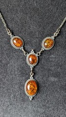 Vintage Dainty Baltic Amber Sterling Silver Y Drop Lavalier Pendant Necklace…