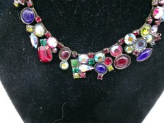 Vintage SORRELLI Signed 17″ Antiqued Brass “Southwest Brights” Crystal Necklace
