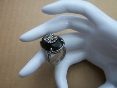 Vintage Avon Art Deco Black Oval Ring Silver Tone Gothic Filigree Size 8.5