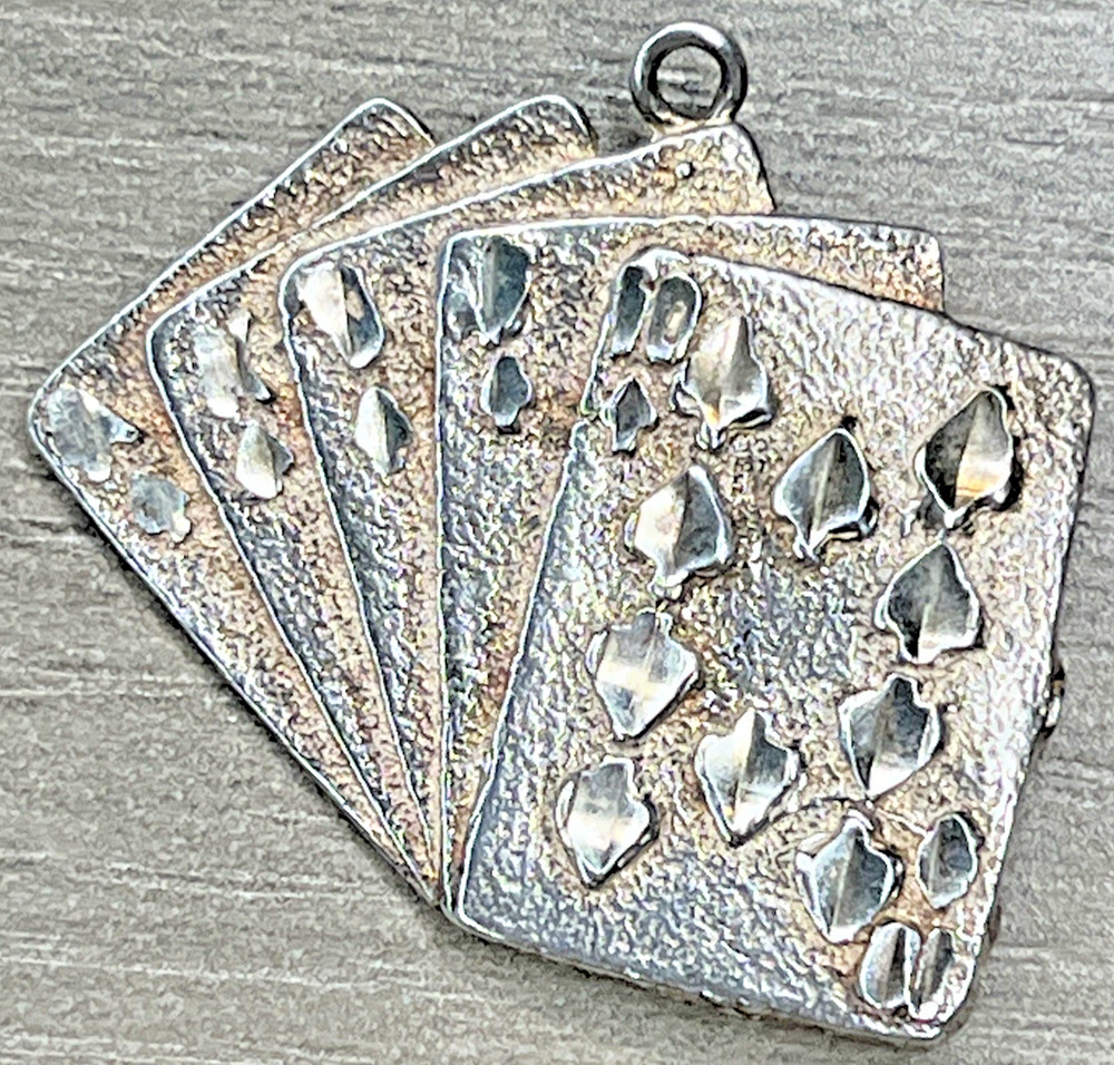 Vintage Sterling Silver 925 Royal Flush Poker Cards Casino Charm Pendant USA 4g
