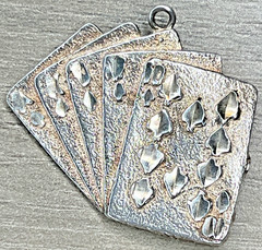 Vintage Sterling Silver 925 Royal Flush Poker Cards Casino Charm Pendant USA 4g