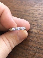 Vintage 10k White gold Tanzanite 3 Stone Ring With Diamond Accents Sz 9