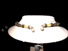 VTG Glass and Acrylic Boho beaded Collar Necklace with Heavy Metal Pendant