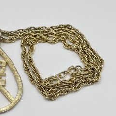 Vintage LOVE Pendant Necklace Gold Tone Chain Spring Ring Retro Style 24”