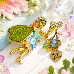 Kirks Folly Fairy Brooch Pin “Dance with Fairies” Green Glitter Wings Crystal