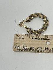Vintage Gold Tone Twisted Rope Hoop Earrings Grey Silver Beaded Screw Back MCM