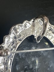 VTG Art Deco Style Crossed Pistols Brooch Pendant Faux Onyx Marcasite Costume