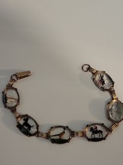HORSES & MORE INTAGLIO REVERSE PAINT ANTIQUE BRACELET 7 INCHES